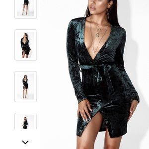 Hunter Green Textured Velvet Mini Dress